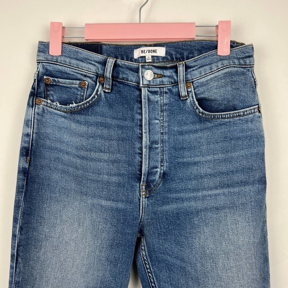 RE/DONE 90's High Rise Ankle Crop in Medium Worn Distressed Jeans Size: 29 - Picture 3 of 10